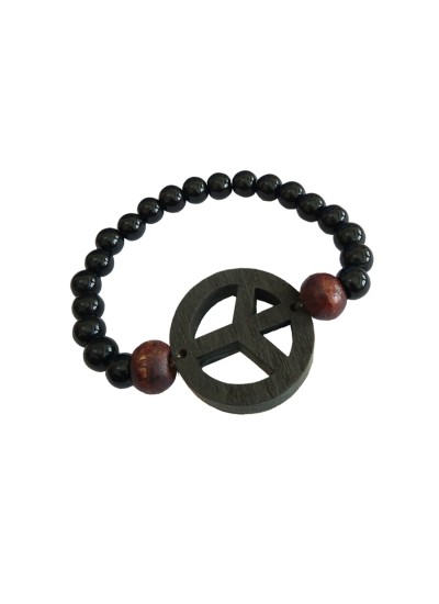 Peace Sign Symbol Onyx Beads Bracelet By Menjewell